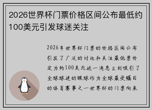 2026世界杯门票价格区间公布最低约100美元引发球迷关注 2026世界杯门票价格区间公布最低约100美元引发球迷关注